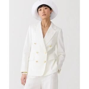 NEW J.Crew Bristol Blazer Stretch Linen Blend Double Breasted Jacket White US 0